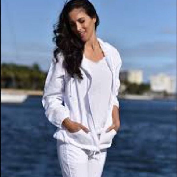 XCVI Cotton White 3/4 Sleeve Women’s Hooded Jacket - Picture 1 of 9